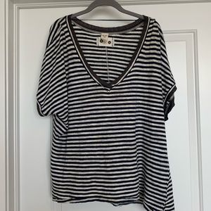 Free People Navy Striped T-Shirt